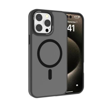 iPhone 15 Pro Kalebol Metal Lens Frame MagSafe Frosted PC Case Black - 1