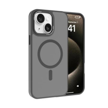 iPhone 15 Plus Kalebol Metal Lens Frame MagSafe Frosted Case Grey - 1