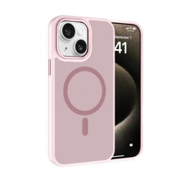 iPhone 15 Pink Kalebol Metal Lens Frame MagSafe Frosted PC Case - 1