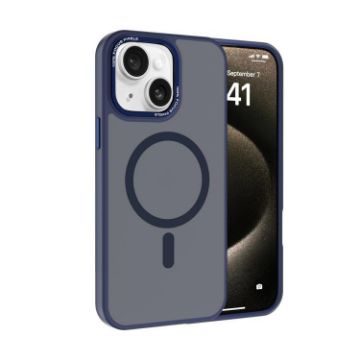 iPhone 14 Plus Kalebol Metal Lens Frame MagSafe Case Navy Blue - 1