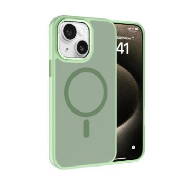 iPhone 14 Kalebol Metal Lens Frame MagSafe Frosted Case - Matcha Green - 1