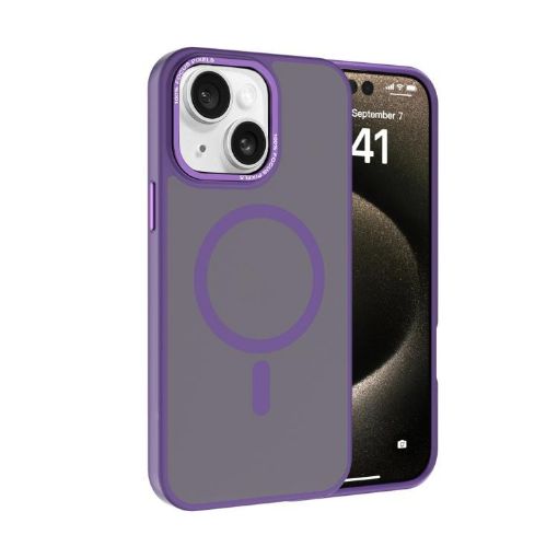 iPhone 14 Kalebol Metal Lens Frame MagSafe Frosted PC Case Dark Purple - 1