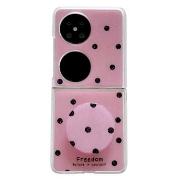 Huawei P50 Pocket Rose Red Glitter Dots Phone Case with Holder - 1