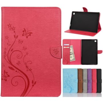 Samsung Galaxy Tab A7 10.4 Butterfly Flower Leather Case Wallet Magenta - 1