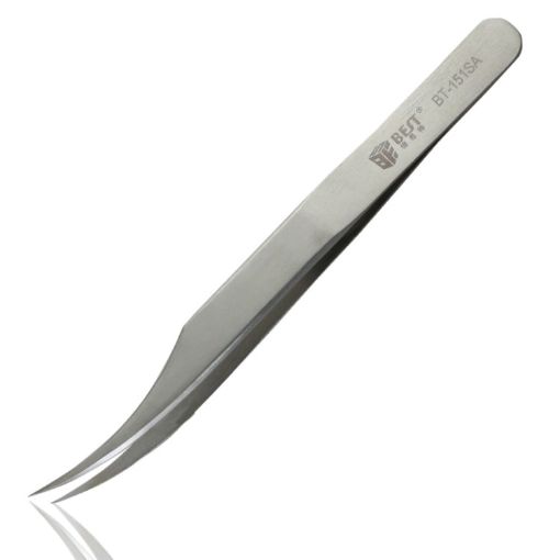 BEST BST-151SA Brushed Stainless Steel Tweezers - Precision Tool - 1