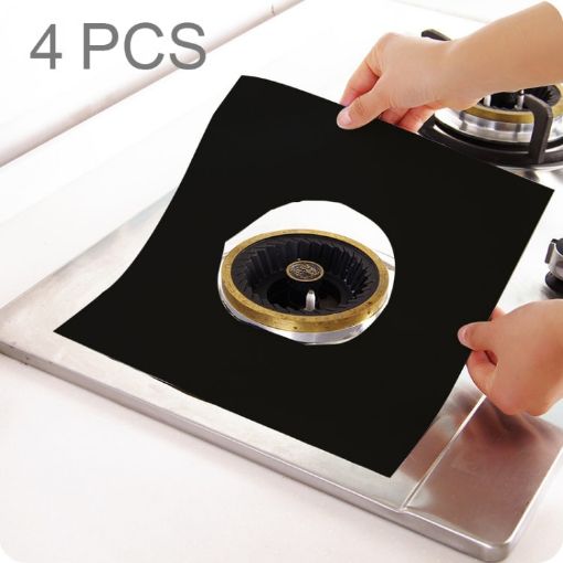 4 PCS Black Gas Furnace Stovetop Cleaning Pads, 27x27 cm Ultra-thin Fiber - 1