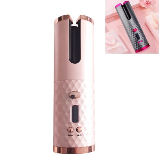 Portable Mini Wireless Hair Curler with LCD Display - USB Charging (Pink) - 1