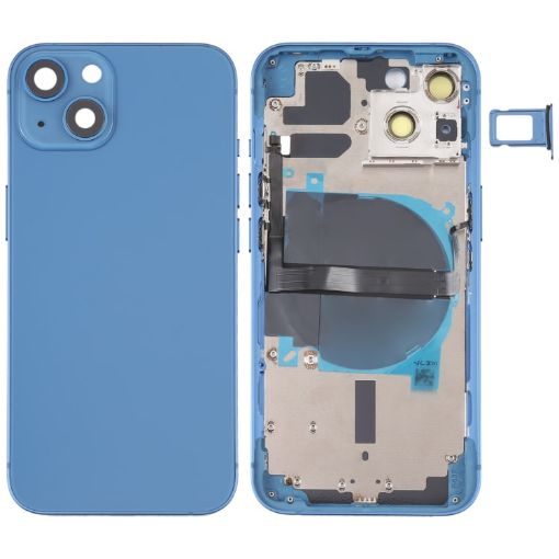 iPhone 13 Blue Battery Back Cover with Side Keys & Card Tray & Flex Cable - 1