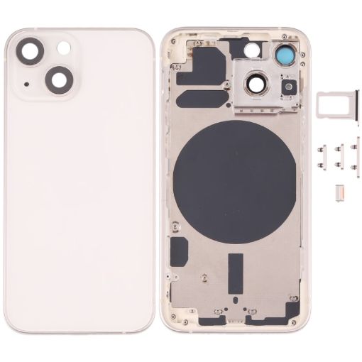 iPhone 13 Mini White Back Housing Cover with SIM Tray & Camera Lens - 1