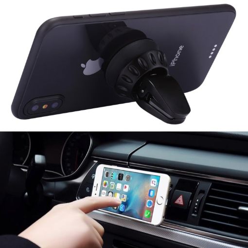 Universal Car Air Vent Phone Holder - Silicone Sucker, Black, For Smartphones - 1