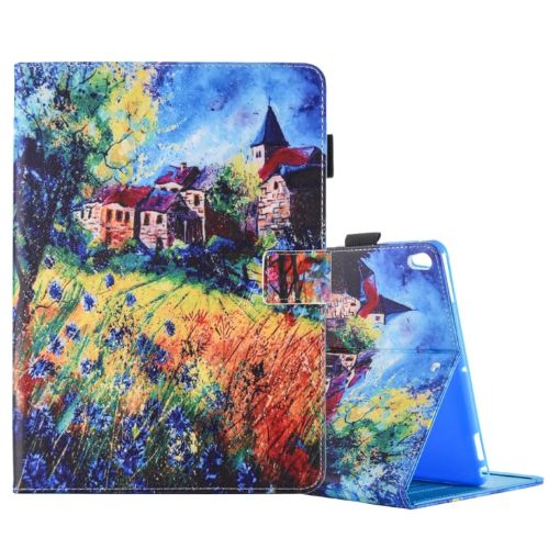 iPad Pro 10.5" Leather Case - Painted Village Pattern, Card Slots, Holder - 1