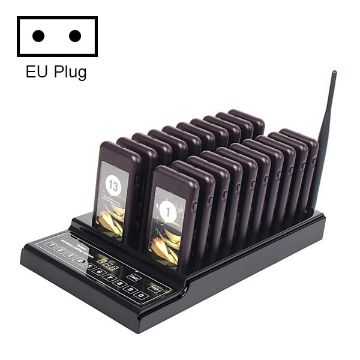 QC100 999 Channel Wireless Paging System with 20 Coaster Pagers, EU Plug - 1