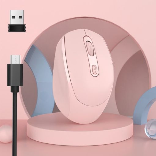 M107 Pink Wireless Rechargeable Mouse, 4-Buttons, 1600 DPI, 2.4GHz - 1