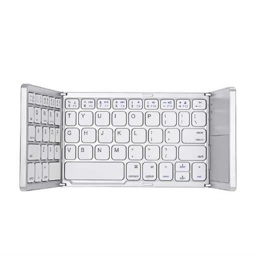Rechargeable 64 Keys Bluetooth Keyboard with Touchpad - Silver - 1