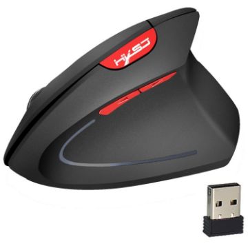 HXSJ T24 Wireless Vertical Ergonomic Mouse, 6 Buttons, 2400 DPI, Black - 1