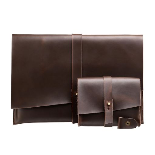Leather Laptop & Tablet Bag w/ Cable Winder for 15.4" & Below - Coffee - 1