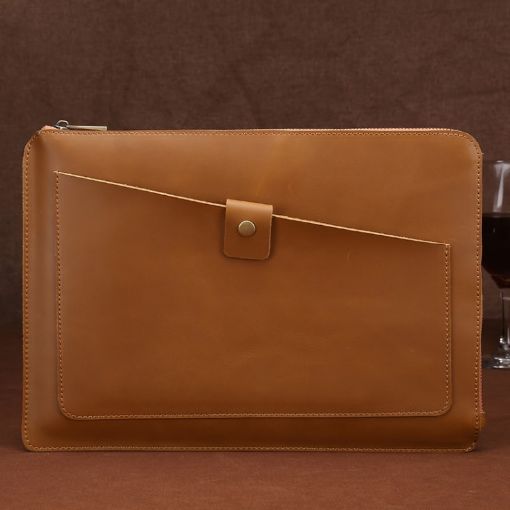 Genuine Leather Laptop Tablet Zipper Bag for 13.3" & Below - Yellow - 1