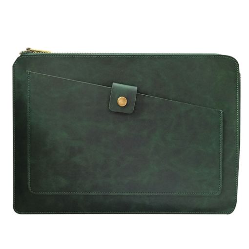 Genuine Leather Laptop Tablet Bag 15.4" & Below - Green Zipper Business - 1
