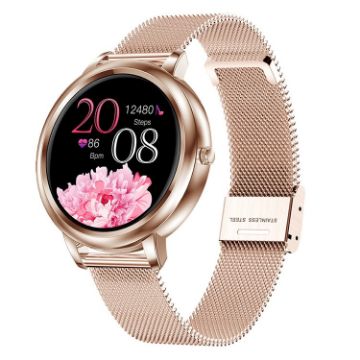 Gold Steel Strap Smart Watch, 1.09" IPS Screen, IP67, Sleep/Heart Rate/BP Monitoring - 1