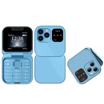 SERVO i16 Pro Mini Flip Phone, 1.77", Dual SIM, Bluetooth, FM, Blue - 1