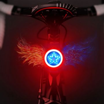 Pentagram Style USB Charging Red Blue Rear Safety Warning Light Lamp - 1