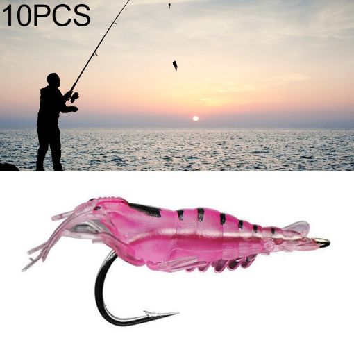 10 PCS 4cm Pink Soft Shrimp Bait Lures with Hook for Fishing - 1