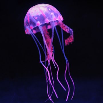 Pink Silicone Jellyfish Aquarium Decoration - 5x17cm Fluorescent Sucker - 1