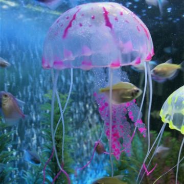 Purple Silicone Jellyfish Aquarium Decoration - 5x17cm Fluorescent Sucker - 1