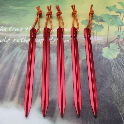 5 PCS Red Aluminium Tent Pegs with Rope - 18cm Outdoor Accessories - 1