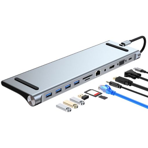11-in-1 USB-C Docking Station: 4K HDMI, VGA, SD/TF, Ethernet, USB 3.0 - 1