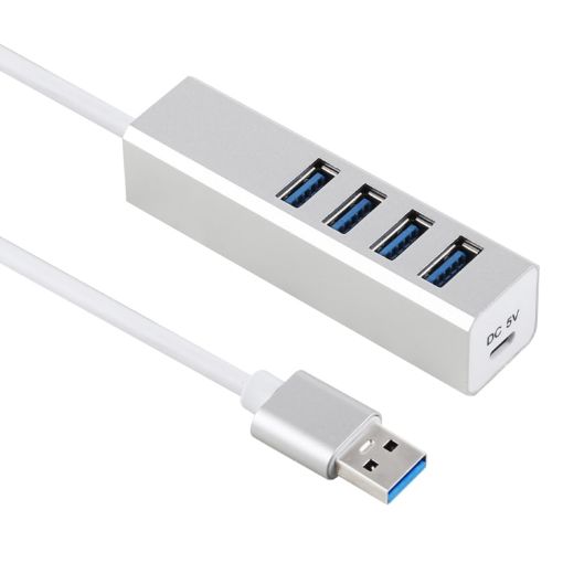 Super Speed 4-Port USB 3.0 HUB, 5Gbps, Self/Bus Powered, Silver - 1
