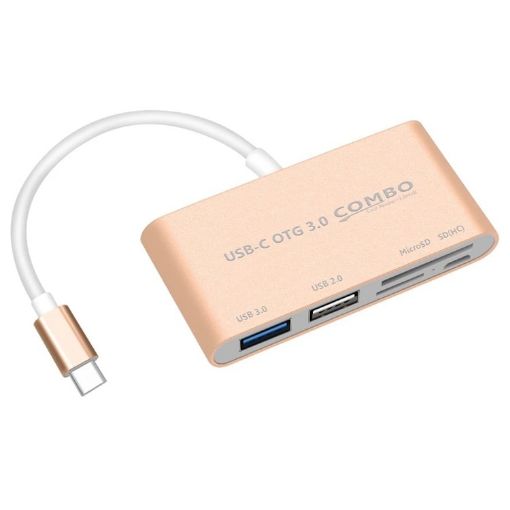 5 in 1 USB-C/Type-C Card Reader: SD/TF, USB 3.0/2.0 Ports, Gold - 1