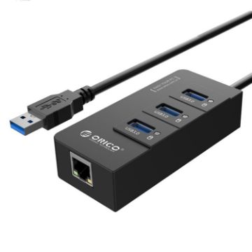 ORICO HR01-U3 USB3.0 Hub & RJ45 Ethernet Network Card 5Gbps (Black) - 1