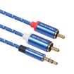 REXLIS 3610 3.5mm to Dual RCA Gold-Plated Audio Cable, 5m Blue Braided - 3