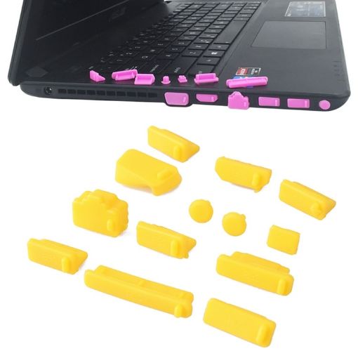 Universal Silicone Anti-Dust Plugs for Laptop - 13 in 1, Yellow - 1