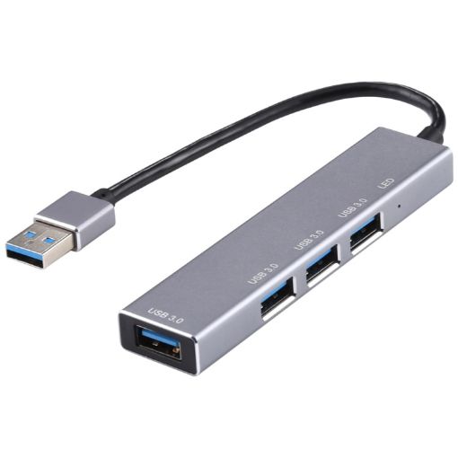 USB 3.0 Aluminum Alloy HUB Adapter with LED Indicator - Silver Grey - 1