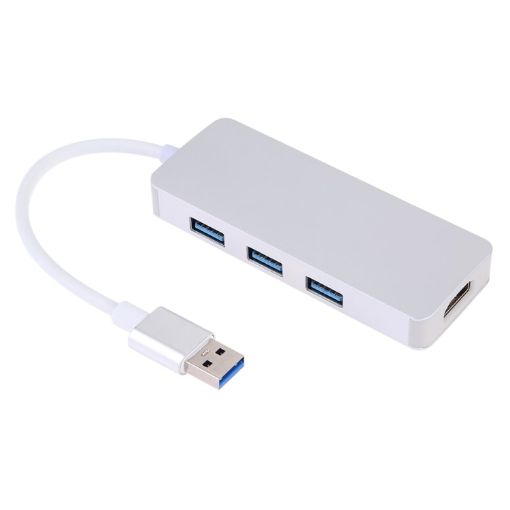 4 in 1 USB 3.0 Hub with HDMI Adapter - Silver, 3 USB Ports - 1