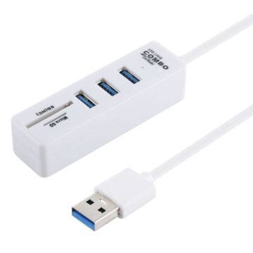 2 in 1 TF/SD Card Reader + 3 USB 3.0 Ports HUB Converter, 26cm Cable, White - 1