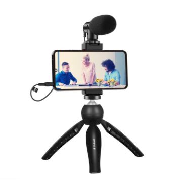 PULUZ Vlogger Kit: Microphone, Tripod Mount & Phone Clamp Holder (Black) - 1