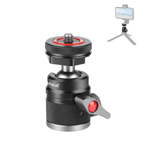 PULUZ Aluminum Alloy Ball Head Tripod Mount with Cold Shoe - Black - 1