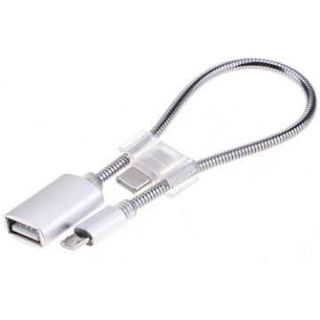 24cm Micro USB to USB OTG Adapter Cable with USB-C Connector (Silver) - 1