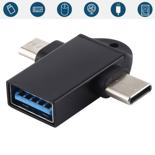 USB 3.0 Female to USB-C/Micro USB Male OTG Adapter with Sling Hole - 1