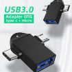 USB 3.0 Female to USB-C/Micro USB Male OTG Adapter with Sling Hole Gold - 6