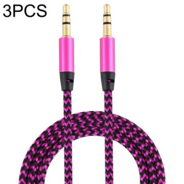 3 PCS K10 3.5mm Male to Male Audio Cable 1m - Rose Red Nylon Braided - 1