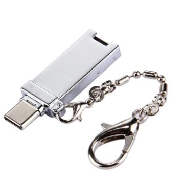 USB 2.0 Female to USB-C Male Adapter with Chain - Silver Aluminum Alloy - 1