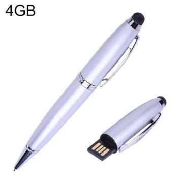 2 in 1 Pen Style USB Flash Drive, Silver, 4GB Storage - 1