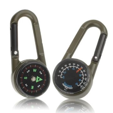 Carabiner Key Compass & Thermometer for Hiking & Outdoor Travel - 1