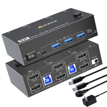 8K 60Hz USB3.0/HDMI Dual Monitor KVM Switch, 2-Port, US Plug - 1