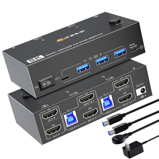 8K 60Hz USB3.0/HDMI Dual Monitor KVM Switch, 2-Port, EU Plug - 1