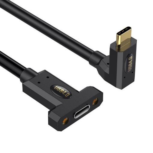 Type-C Elbow to Female Panel Extension Cable, 0.3m, Screw Fixed - 1
